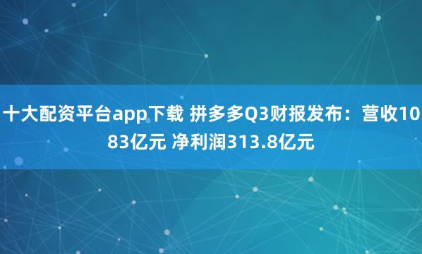 十大配资平台app下载 拼多多Q3财报发布：营收1083亿元 净利润313.8亿元
